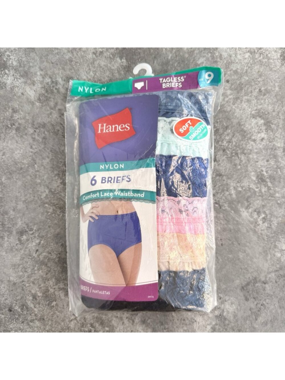 Hanes Nylon Briefs Size 9 White Comfort Lace Waistband 6 Pack NEW Sealed